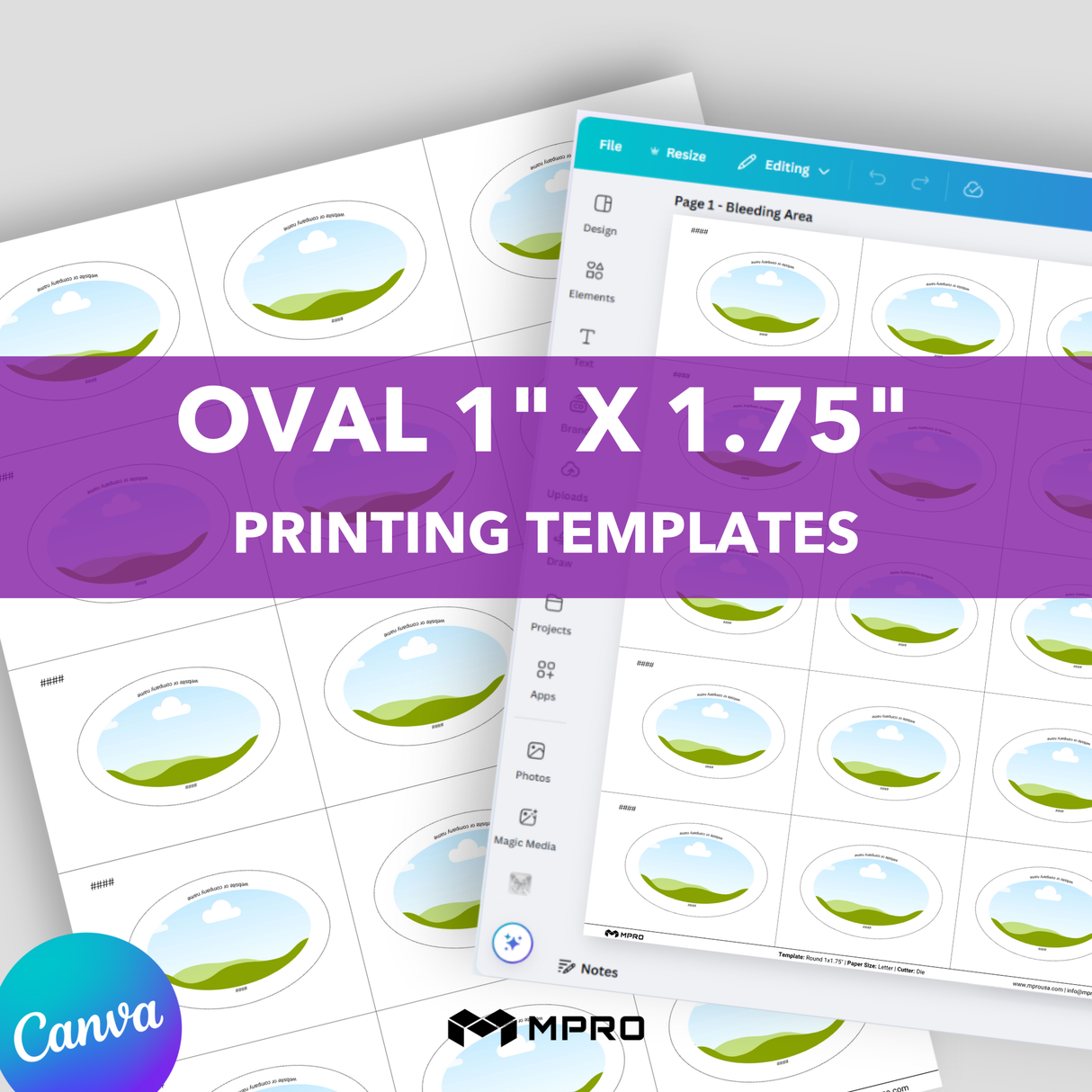 MPRO Oval 1 x 1.75" Printing Templates