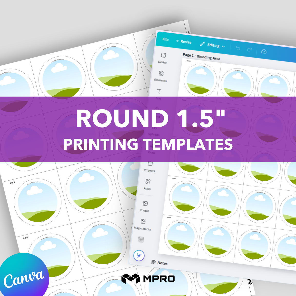 MPRO Round 1.5" Printing Templates