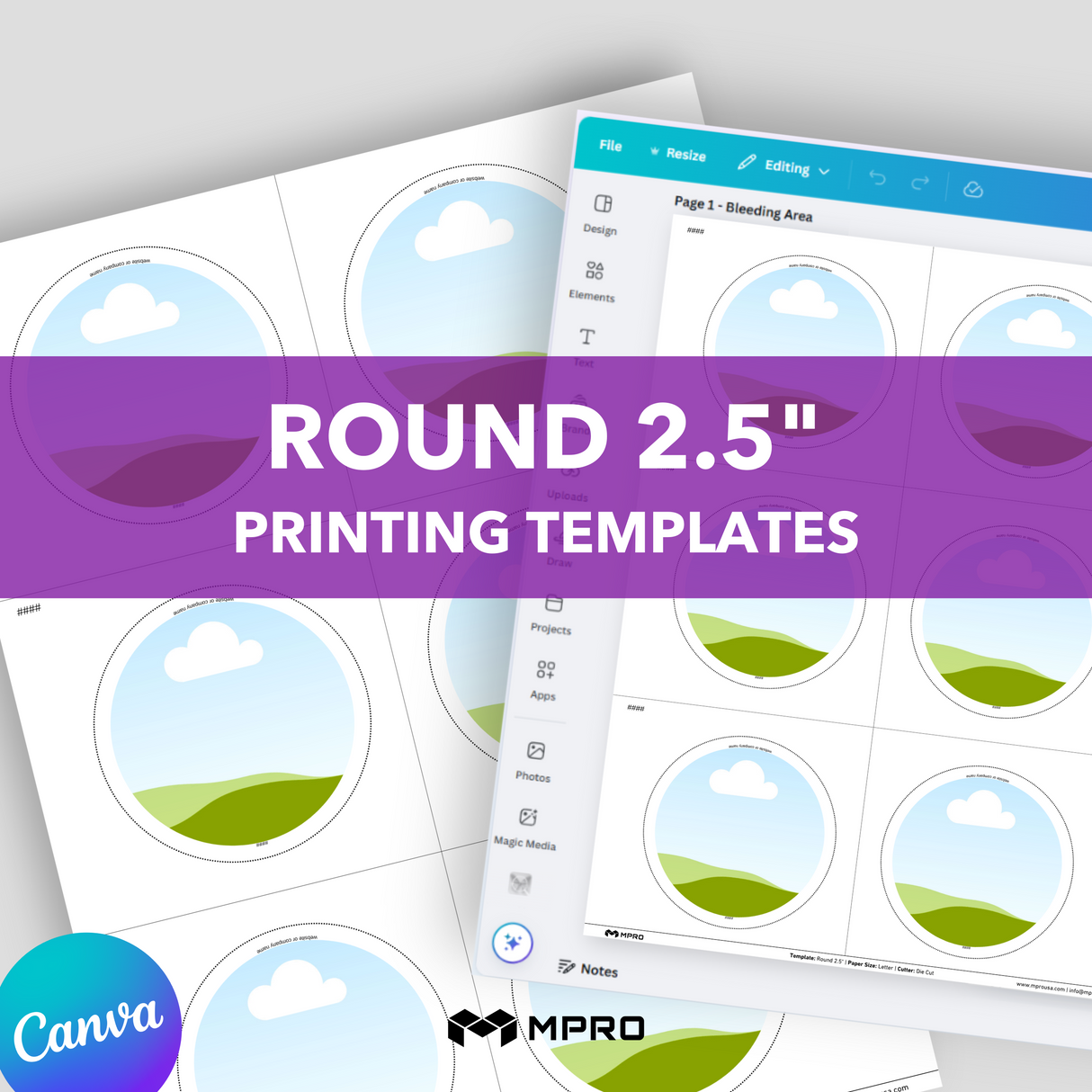 MPRO Round 2.5" Printing Templates