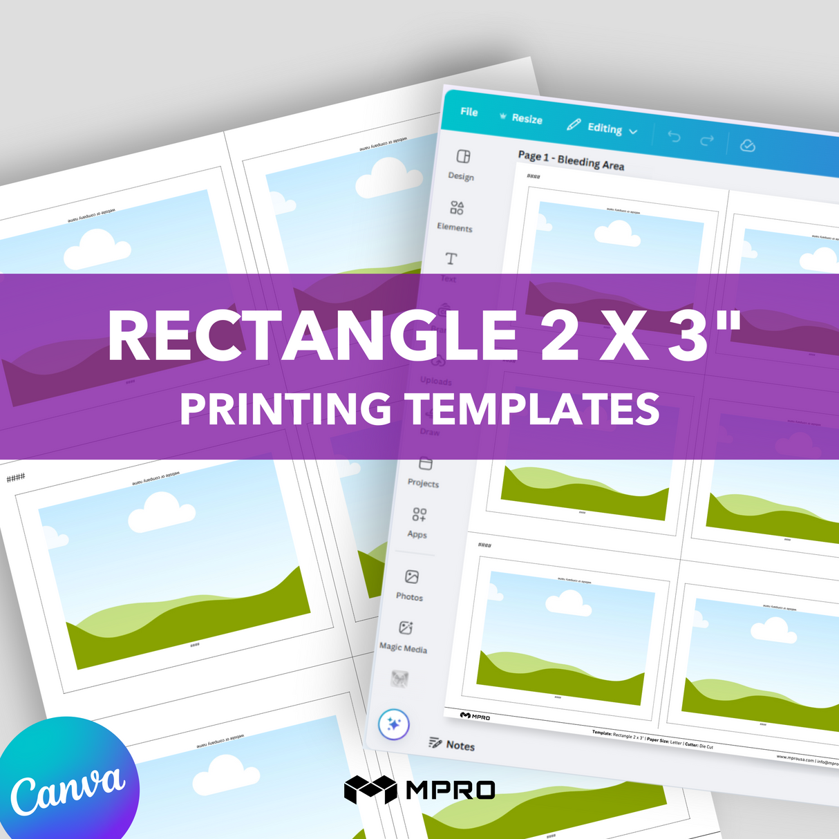 MPRO Rectangle 2 x 3" Printing Templates
