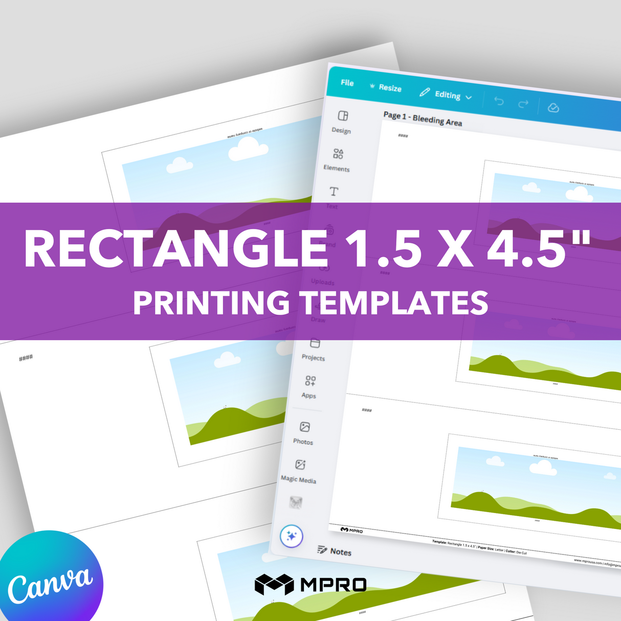 MPRO Rectangle 1.5 x 4.5" Printing Templates