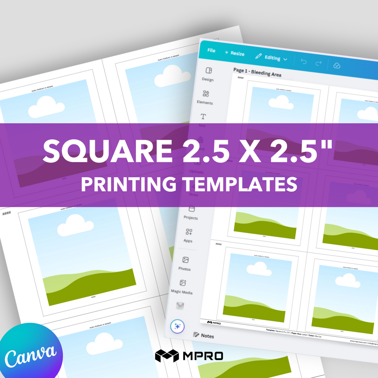 MPRO Square 2.5 x 2.5" Printing Templates