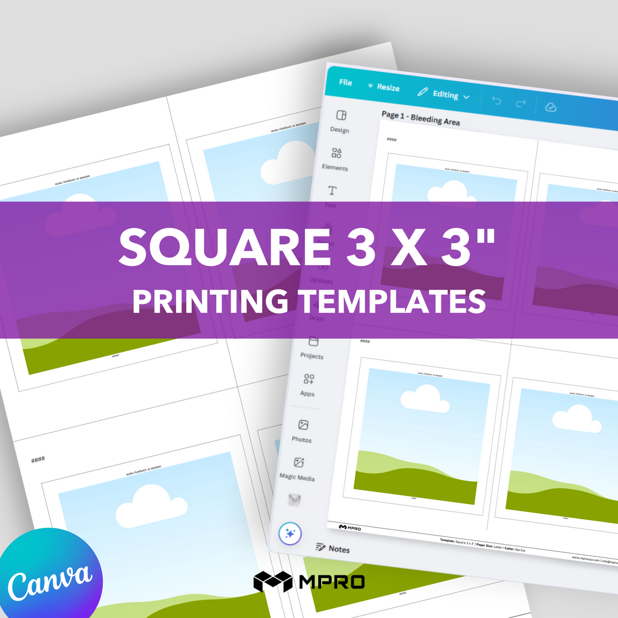 MPRO Square 3 x 3" Printing Templates