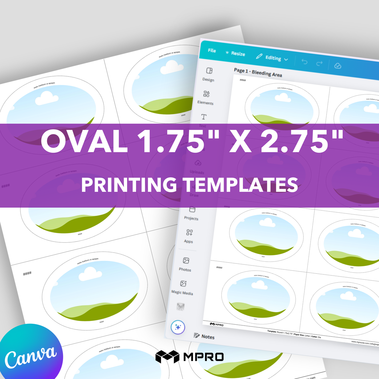 MPRO Oval 1.75 x 2.75" Printing Templates