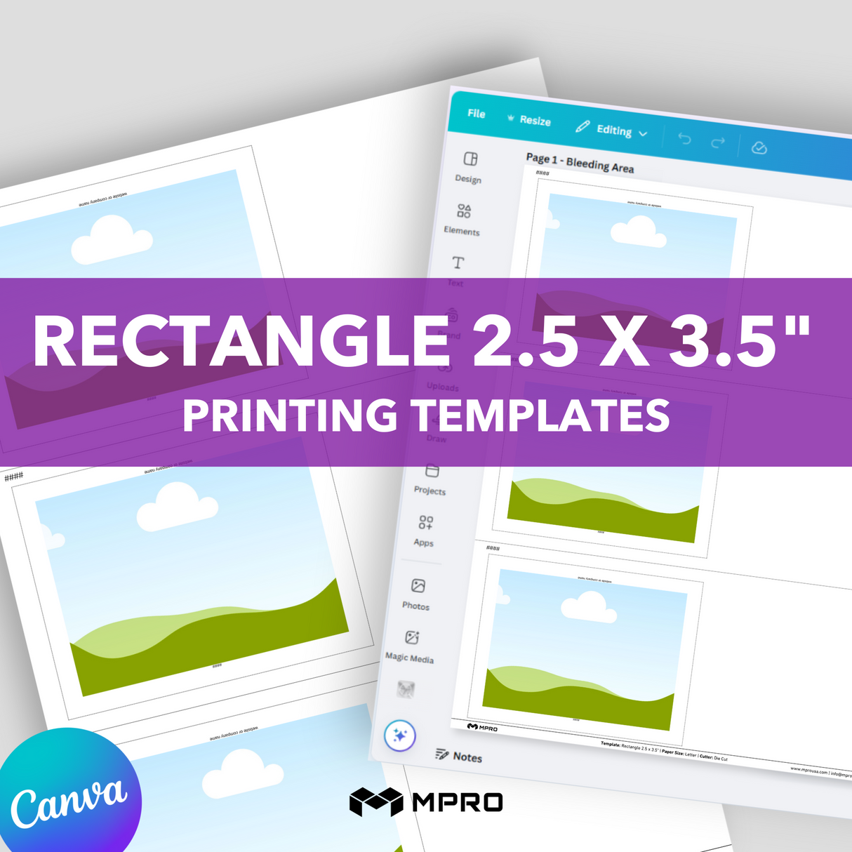 MPRO Rectangle 2.5 x 3.5" Printing Templates